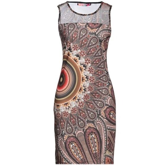 Desigual Mocha Brown Geo-Floral Print Sleeveless Dress Large - Picture 11 of 11